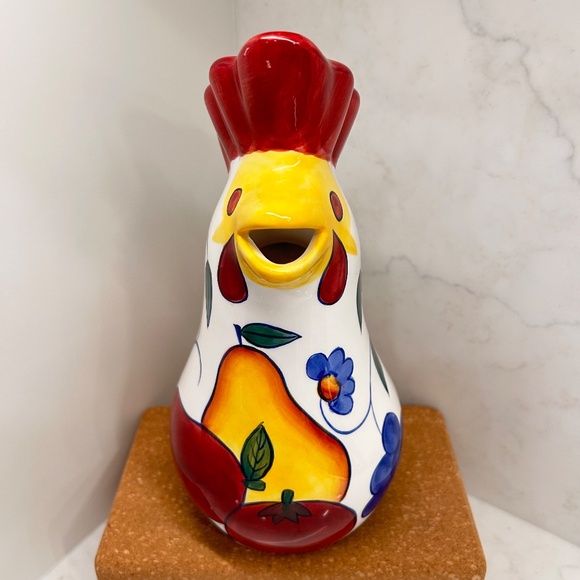 Baum Brothers 90s Vintage Italian Wine Chicken Pitcher - Rooster & Fruits - Picture 2 of 5